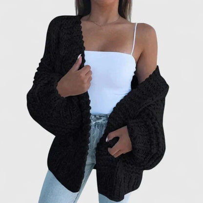Women's chunky knit open-front cardigan – Black