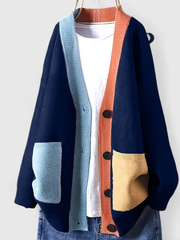 Women's colourblock knit button-front cardigan – Blue