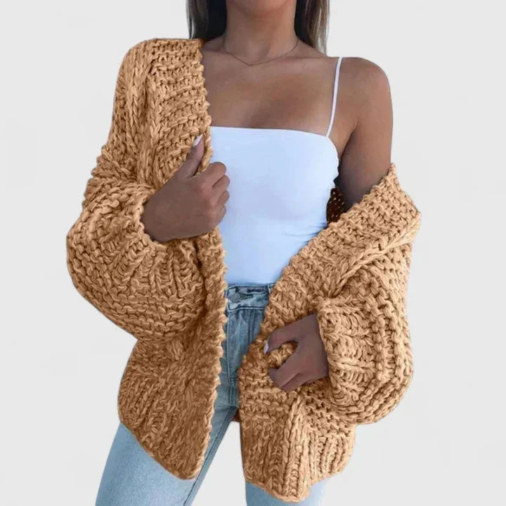Women's chunky knit open-front cardigan – Brown