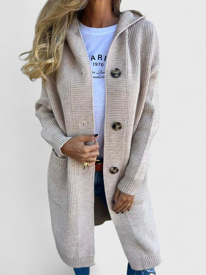 Women's longline button-front knit cardigan with pockets