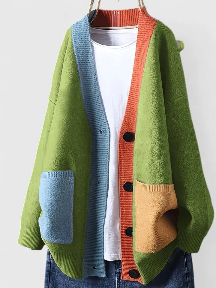 Women's colourblock knit button-front cardigan – Green
