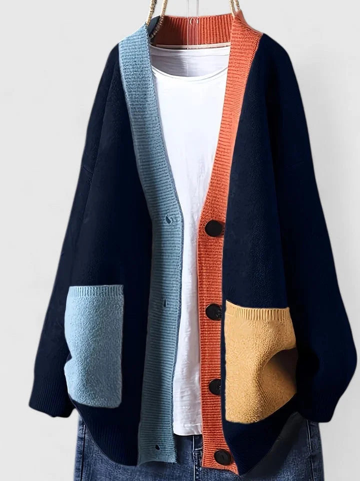 Women's colourblock knit button-front cardigan – Navy Blue