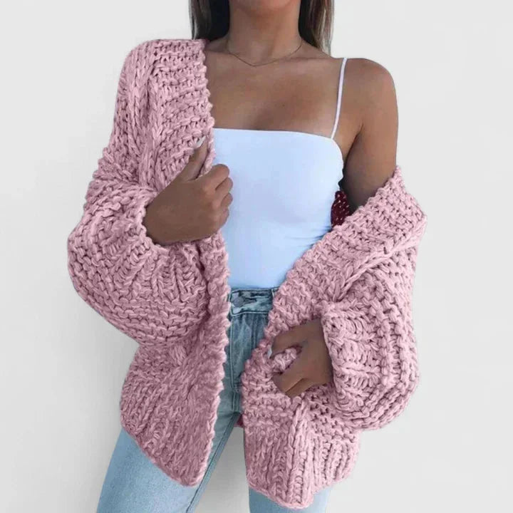 Women's chunky knit open-front cardigan – Pink