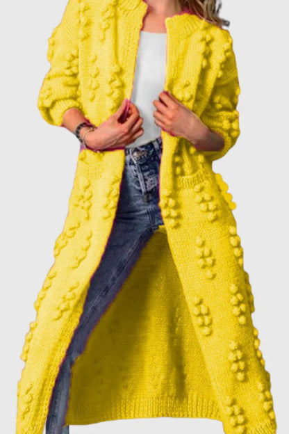 Women's knit open-front collared cardigan with bobble texture – Yellow