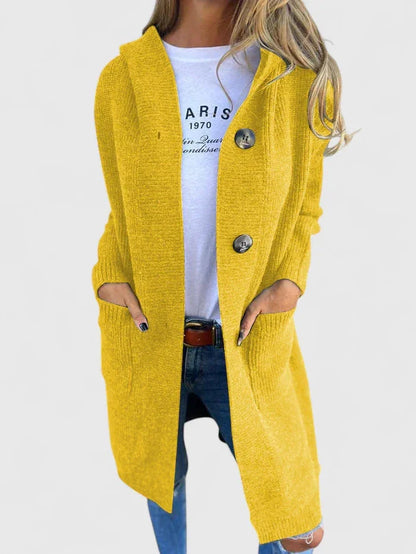 Women's longline button-front knit cardigan with pockets – Yellow