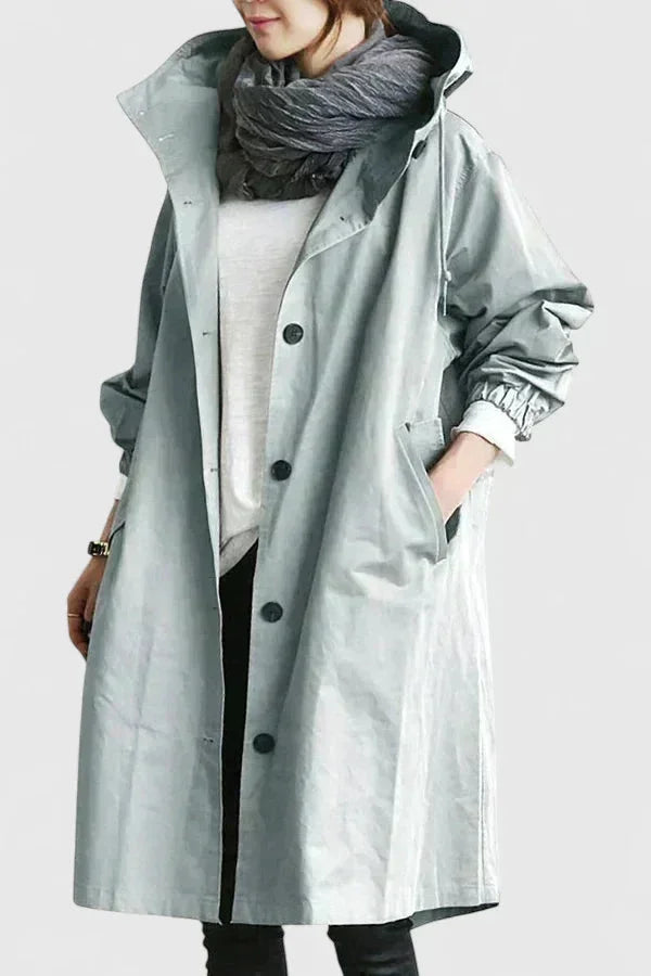 Women's button-front hood parka with elasticated cuffs