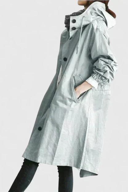 Women's button-front hood parka with elasticated cuffs