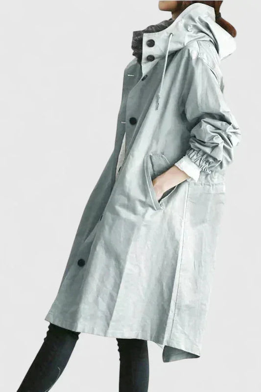 Women's button-front hood parka with elasticated cuffs