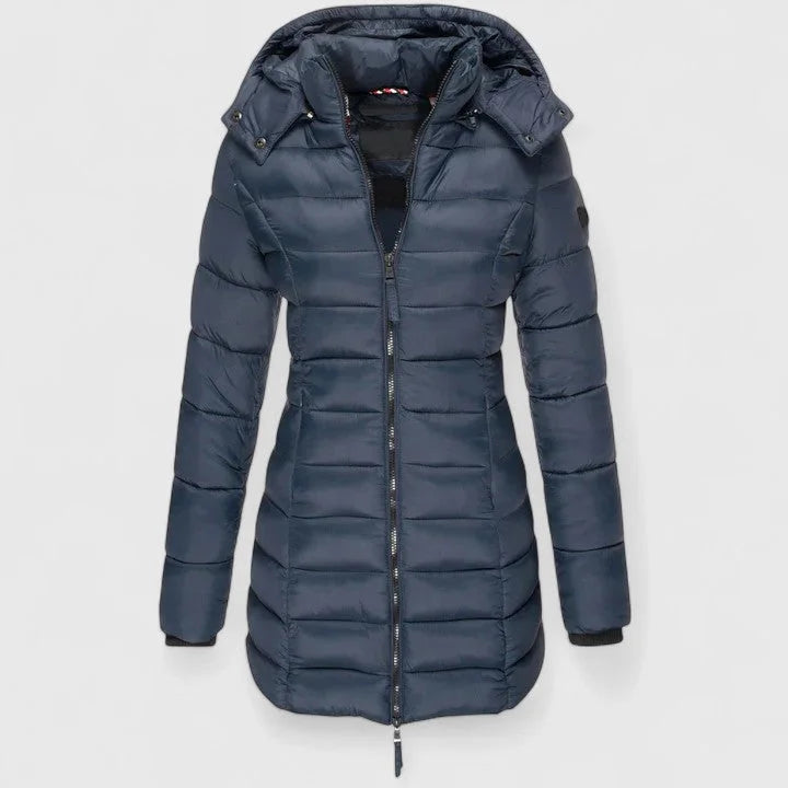 Women's quilted zip-up hood puffer coat with ribbed cuffs