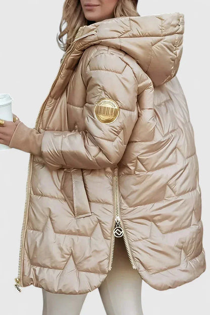 Women's quilted zip-up hood puffer coat with star