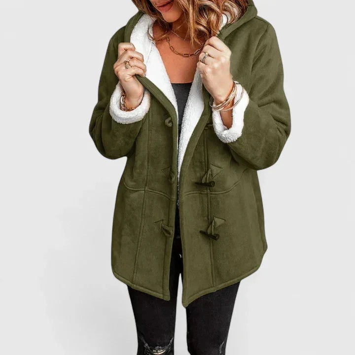 Women's suede toggle hood sherpa lined jacket with front – Army Green