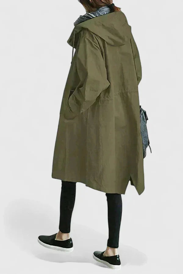 Women's button-front hood parka with elasticated cuffs – Army Green