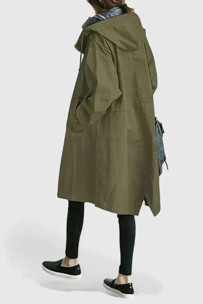 Women's button-front hood parka with elasticated cuffs – Army Green