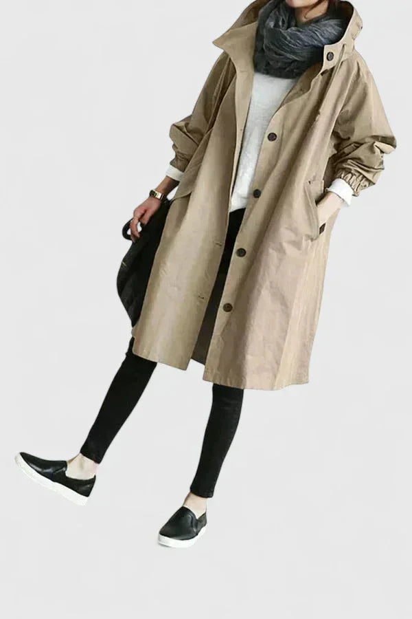 Women's button-front hood parka with elasticated cuffs – Beige