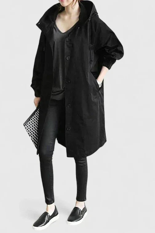 Women's button-front hood parka with elasticated cuffs – Black
