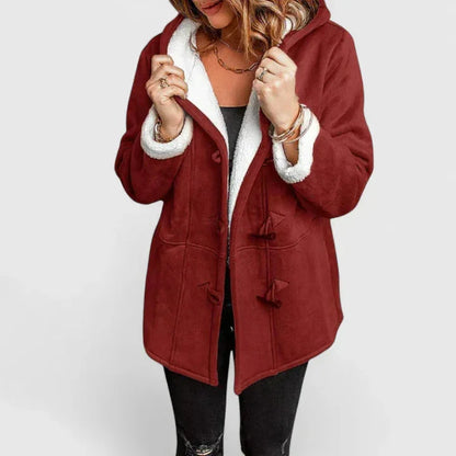 Women's suede toggle hood sherpa lined jacket with front – Burgundy