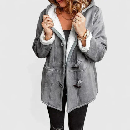 Women's suede toggle hood sherpa lined jacket with front – Grey