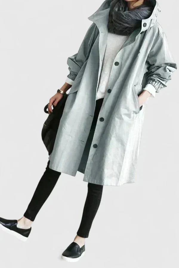 Women's button-front hood parka with elasticated cuffs – Grey