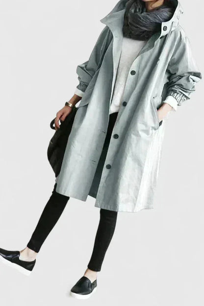 Women's button-front hood parka with elasticated cuffs – Grey