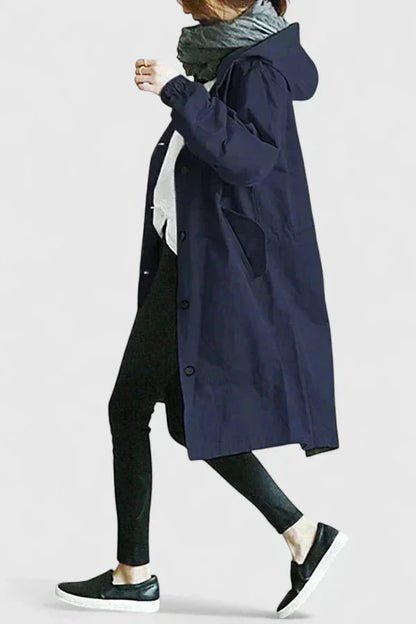 Women's button-front hood parka with elasticated cuffs – Navy Blue