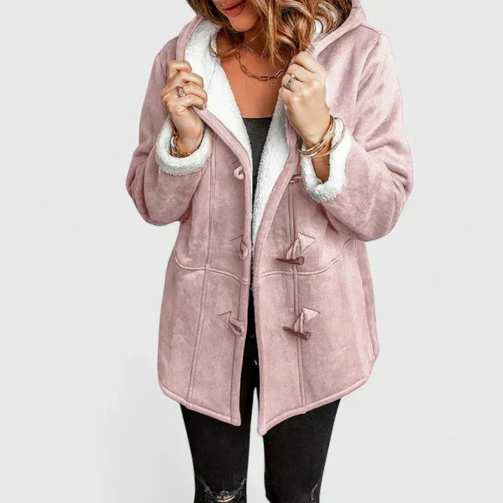 Women's suede toggle hood sherpa lined jacket with front – Pink