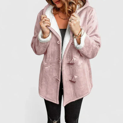 Women's suede toggle hood sherpa lined jacket with front – Pink