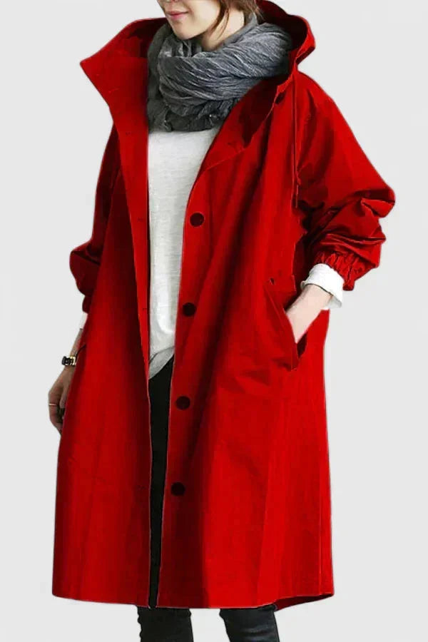 Women's button-front hood parka with elasticated cuffs – Red