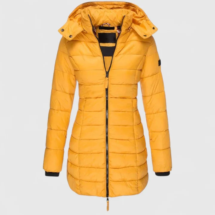 Women's quilted zip-up hood puffer coat with ribbed cuffs – Yellow