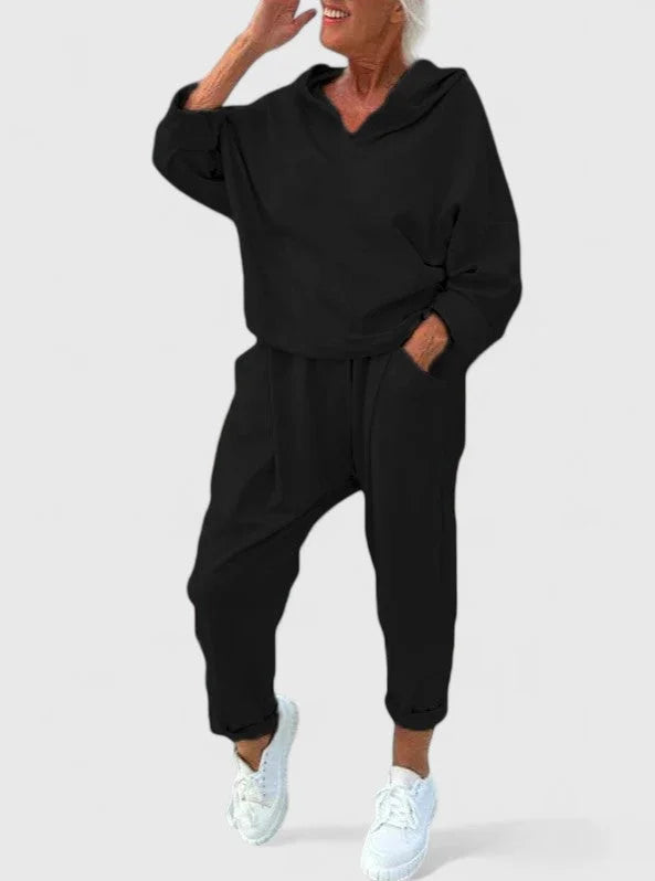 Women's hooded sweatshirt and bottoms lounge set – Black
