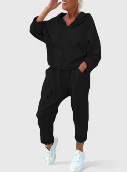 Women's hooded sweatshirt and bottoms lounge set – Black