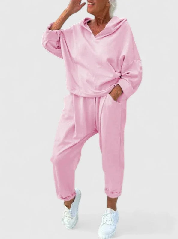 Women's hooded sweatshirt and bottoms lounge set – Pink