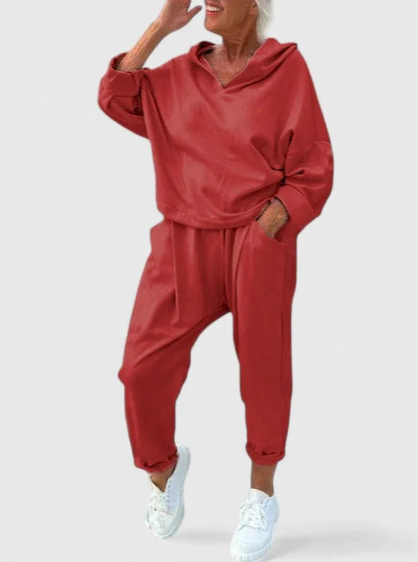 Women's hooded sweatshirt and bottoms lounge set – Red