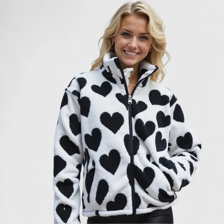 Women's reversible borg zip-up fleece jacket
