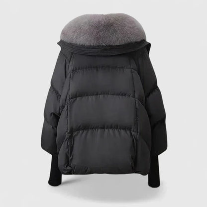 Women's quilted toggle collared puffer jacket with faux fur
