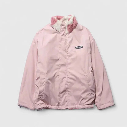 Women's reversible borg zip-up fleece jacket