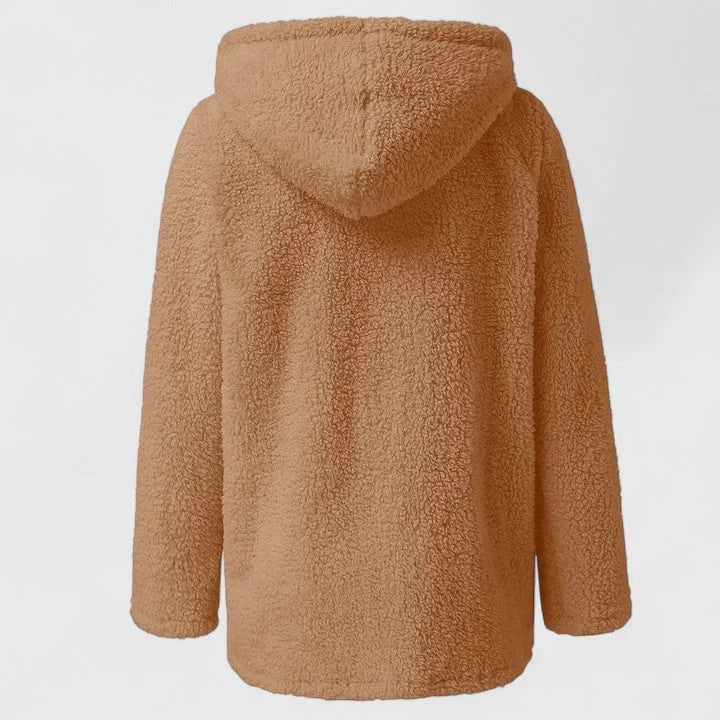Women's borg zip-up hood long coat with sherpa fleece