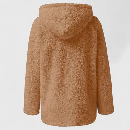 Women's borg zip-up hood long coat with sherpa fleece
