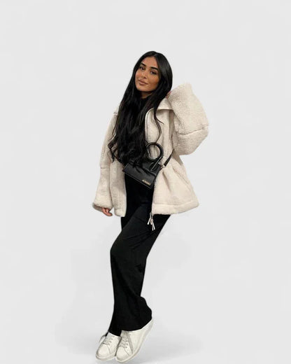 Women's borg zip-up stand collar fleece jacket