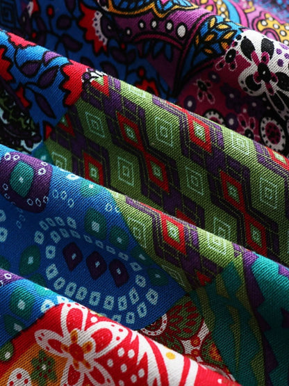 Women's borg button-front hood parka with patchwork print