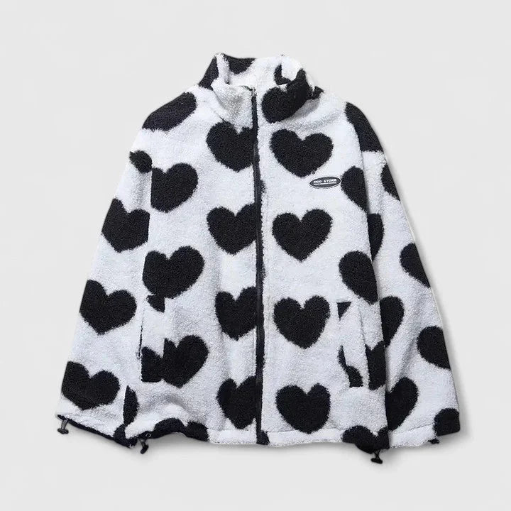 Women's reversible borg zip-up fleece jacket