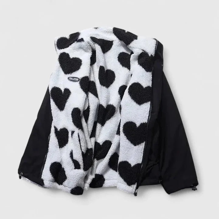 Women's reversible borg zip-up fleece jacket