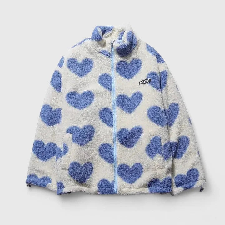 Women's reversible borg zip-up fleece jacket