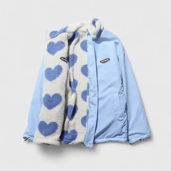 Women's reversible borg zip-up fleece jacket
