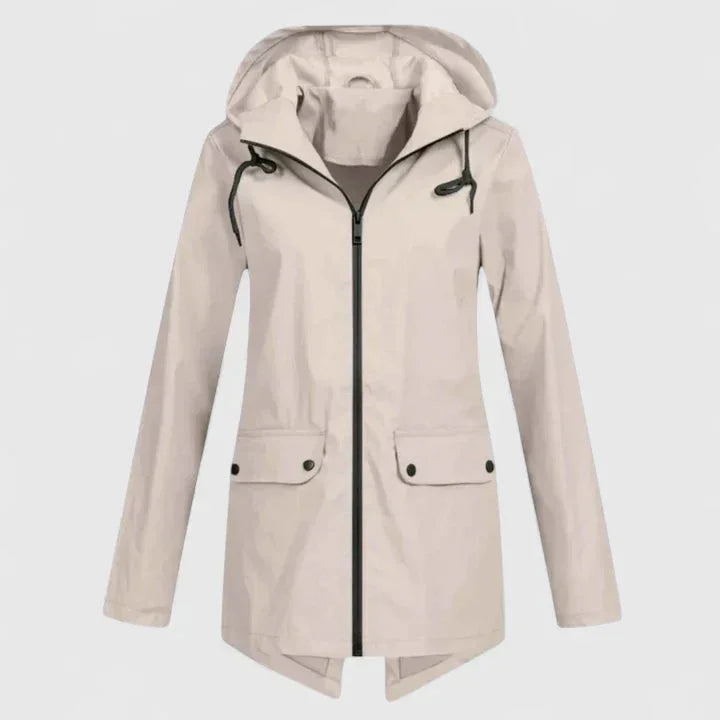 Women's zip-up hood parka with flap pockets – Apricot