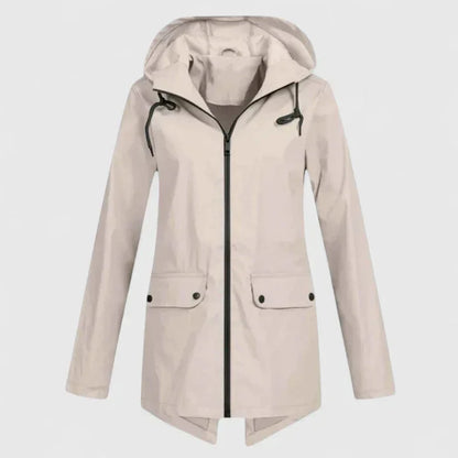 Women's zip-up hood parka with flap pockets – Apricot