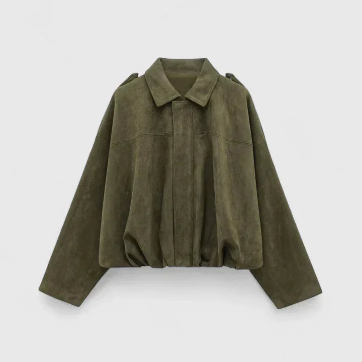 Women's suede button-front collared cropped jacket – Army Green