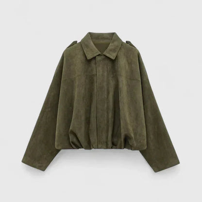 Women's suede button-front collared cropped jacket – Army Green