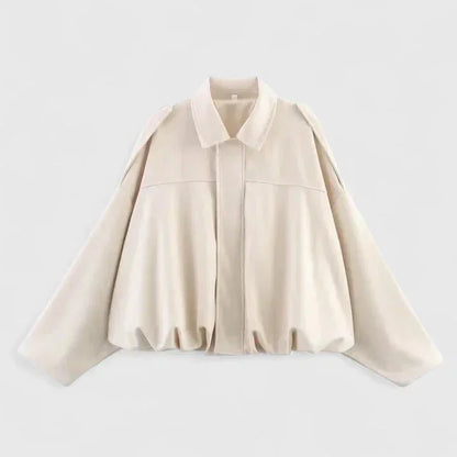 Women's suede button-front collared cropped jacket – Beige