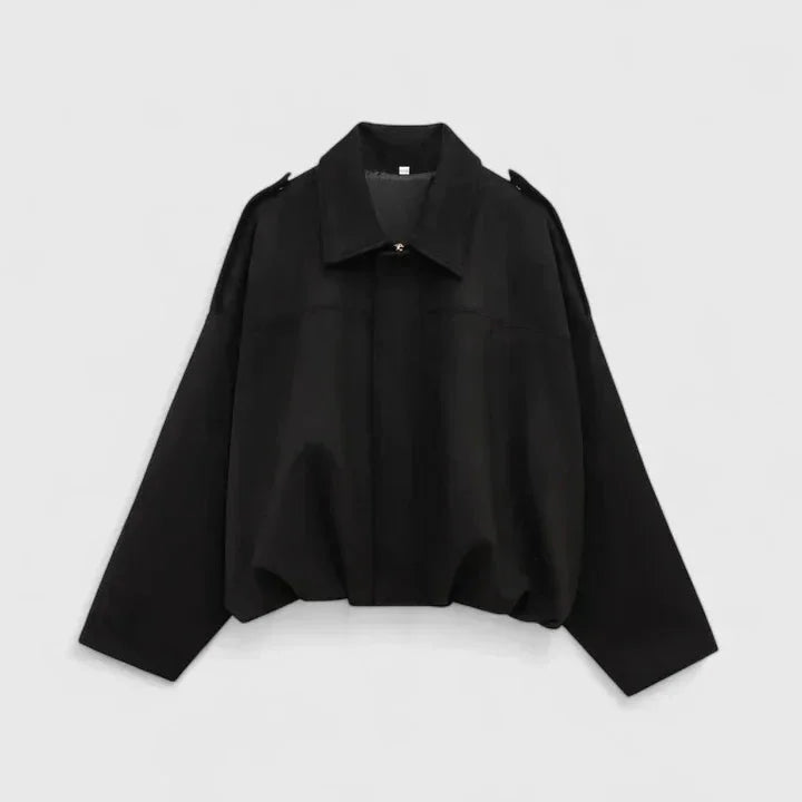 Women's suede button-front collared cropped jacket – Black