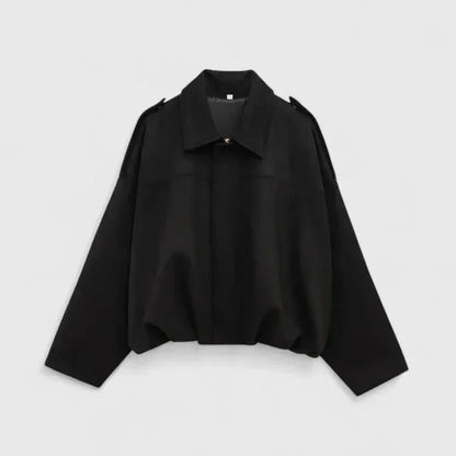 Women's suede button-front collared cropped jacket – Black
